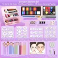 Face and body painting kit with 26 rainbow colors and 18 professional brushes in pink case - Newbie Vending Multi-Functional Suitcase - 10 Grid 26 Colors Rainbow Palette Set