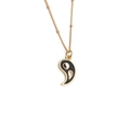 Vergoldete Kupferhalskette mit Bagua Yin Yang Anhänger aus schwarzer Emaille auf Weiß - 40+5cm Perlenkette / Gold-Schwarz Tai Chi