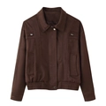 Chaqueta corta de gamuza sintética para mujer en marrón oscuro con cremallera - S / café