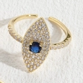 Adjustable golden evil eye ring with blue stone and sparkling clear zircons - Blue Zirconia Style (JZ0056)