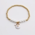 Pulsera de cuentas navideñas con perlas blancas cuentas doradas y colgante de Papá Noel - Papá Noel
