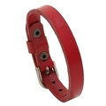 Adjustable red genuine leather bracelet with metal buckle for men and women - Red