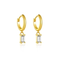 S925 sterling silver hoop earrings in gold finish featuring rectangular zircon drops - 925 Silver / Gold Clear White