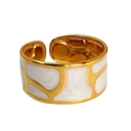 Minimalist 18k gold plated stainless steel open ring with white enamel giraffe pattern - Adjustable Open / Wide Gold White Pattern (JR843-GW)