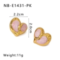 Detail view of pink enamel heart earrings showing dimensions 2.2cm and weight 11g - 18K Gold / Pink Style (NB-E1431-PK)