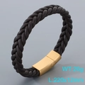 Bracelet tressé pour homme en cuir marron foncé avec fermoir magnétique doré, 220mm - Boucle Dorée Cuir Marron
