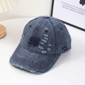 Distressed dark grey washed baseball cap with OK embroidery in vintage American style - Navy Blue