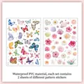 Wasserfeste PVC-Aufkleber mit bunten Schmetterlings- und Blumenmustern im Zweier-Set - Bemalter Flacher Schmetterling