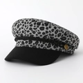 Stylish retro leopard print baker boy hat for women featuring black brim and gold button - One Size / Grey Leopard