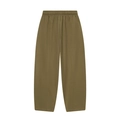 Detail of olive green wide-leg pants featuring elastic waistband and front seam design - S / Matcha Green Pants