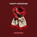 Sciarpa natalizia in maglia rossa e crema con fiocchi di neve, misura 185x35cm - Babbo Natale Felice