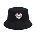 Black canvas bucket hat with red baseball-stitch heart and mama embroidery - M (56-58cm) / Black Heart