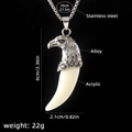 Men's stainless steel necklace featuring eagle head and acrylic wolf tooth pendant style - Wolf Tooth No.24 + 70cm Steel Chain