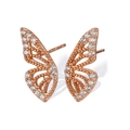 Elegant rose gold butterfly stud earrings in S925 silver with sparkling zircon stones - Rose Gold