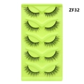 Detail view of 5 pairs of fox-eye cat-eye false eyelashes on a green tray, style ZF32 - Natural Curled Shape (ZF32)