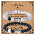 Couples white turquoise and matte black beaded bracelets with cross charms on a gift card - To My Love