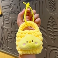 Handmade knitted yellow chick mini coin purse and earphone case with beaded handle - Duck Knitted Coin Purse