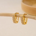 Detailed close-up of gold V-shaped huggie earrings with pave zircon and hollow flower pattern - EH410028-Gold Multi-row Pave