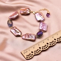 Baroque bracelet with purple pearls and 18k gold plated links on pink silk - Purple Faceted Spacer Style / Multi-color Baroque Pearl Bracelet
