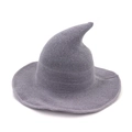 Light grey knitted witch hat for Halloween featuring a pointed top and rolled brim - M (56-58cm) / Light Gray