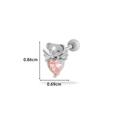 Pendiente koala plateado con gema corazón rosa y cierre de tornillo, 0,86cm x 0,69cm - Estilo Oso con Corazón (2#) / Plateado