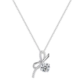 Silver bow necklace with pear-shaped high-carbon stone pendant and pave accents - Bow Necklace Xl-85 [with Cross Chain]