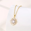 Collier élégant en acier titane doré avec pendentif tournesol en zircon et pierre précieuse - Pendentif Tournesol / Doré