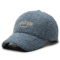 Fog blue teddy fleece baseball cap featuring yellow Boston 1630 embroidery - Adjustable / Blue