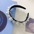 Elegant black headband with white faux pearls and rhinestones on a fashion magazine - 210303 Black (Black Base Pearl Flower)