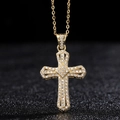 Gold cross necklace with sparkling zircons on a delicate chain in a minimalist design - Gold Hollow Full Diamond Cross (0100X)