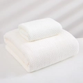 Ensemble de serviettes blanches en polaire corail avec motif gaufré et gants de toilette - Serviette 35*75cm / Blanc Gaufre