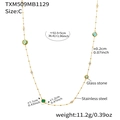 Golden stainless steel long necklace with green glass stones and clear crystals - 92+5cm / C Style Green Long Necklace