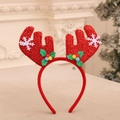 Sparkly red reindeer antler headband with festive holly leaves and colorful pom poms - Red Wide Sequin Antlers