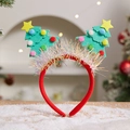 Christmas headband with festive green felt trees and colorful pompons on red velvet - Christmas Headband (Green Tree)