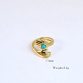 Detail view of 14k gold plated ring featuring turquoise stone, size 17mm, weight 2.4g - Turquoise Hands Hugging Style