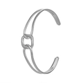 Silver stainless steel open bangle featuring double-layer band and horsebit link design - Y544-2 Silver Horsebit Style