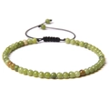 Grüner Naturstein 4mm Perlenarmband mit verstellbarem schwarzem geflochtenem Textilband - Südliche Jade