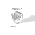 Detail of adjustable silver steel heart ring with textured surface and size markings - Hammered Heart Shape (YYR023294-P)