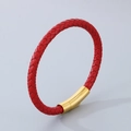 Bracelet en cuir tressé rouge avec fermoir magnétique doré poli pour homme et femme - Style B-6mm Cordon Rouge-Fermoir Or-Bracelet