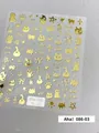 3D embossed gold cat nail stickers with stars and hearts on a metallic finish sheet - Aha-8603 Gold Cat