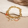 Gold-plated ocean theme charm bracelet with starfish, dolphin, and colorful shells - Pink Dolphin Shell Star Pendant Bracelet