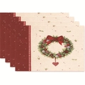 4er-Set Weihnachts-Platzsets mit festlichem Kranz und rot-karierter Schleife - Stil 2