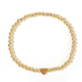 Handcrafted gold beaded bracelet featuring a minimalist heart-shaped charm on white background - Gold Metal Heart