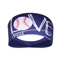 Dark blue elastic yoga headband featuring a baseball theme LOVE print for sports - Love Baseball Blue