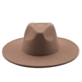 Detail of a brown wool felt jazz hat showing its wide flat brim and classic indented crown - M (56-58cm) / Light Grey Coffee