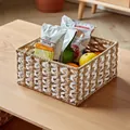 Square woven storage basket in natural wood and white fiber, size 23x23x12cm - Square Two-tone Large (23*23*12)