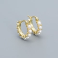 Minimalist gold hoop earrings with small white pearls on S925 silver finish - 925 Silver / Gold