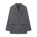Chaqueta de traje gris oscuro cruzada con solapa clásica y diseño minimalista - S / Gris