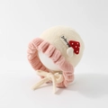 Adorable baby girl winter plush knit hat with pink ruffles and a cute mushroom patch - 50cm 1-2 Years / Mushroom-Beige