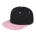 Detail of two-tone hip-hop cap with black crown, pink flat brim and white eyelets - Pink Brim and Black